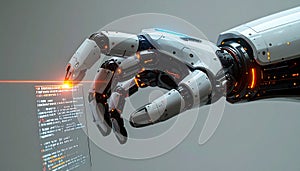 AI Robot Hand Interacting with Digital Code