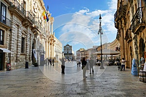 Glimpse of picturesque narrow alleys and aulic squares of mediterranean destination Ortigia Syracuse Italy