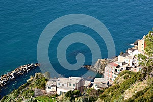 Glimpse of Riomaggiore town. National park of the Cinque Terre. Liguria. Italy