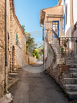 Glimpse of a street at Moustiers-Sainte-Marie, small town in Provence France