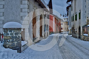 Glimpse of the village of S-chanf in the Engadine valley in Switzerland photo