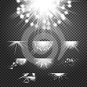 Glint glory effect. Simple vector white and bright suns on transparent background photo