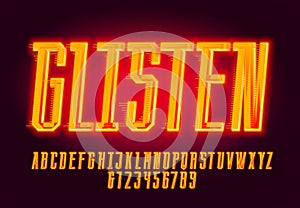 Glisten alphabet typeface. Futuristic bright  letters and numbers.