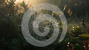 Glistening Beauty: A Cobweb in the Morning Dew