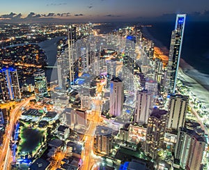 Glistening city lights of the Gold Coast at Surfers Paradise.