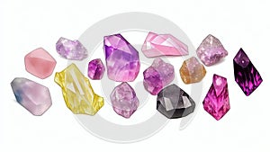 Glistening Colours and Energised Spiritual Gemstones on White Background.