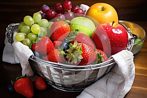 glistening, freshly washed fruits in a basket