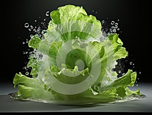 Glistening Freshness: Wet Lettuce. Generative AI