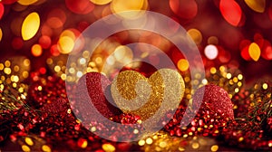 Glistening Hearts and Festive Lights Backdrop - Valentine-s day concept