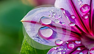 Glistening Morning Glory: Close-Up of Dewdrops on Petals. Flower Backgroud