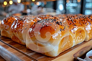 Glistening Sesame-Topped Bread Loaves Close-up.