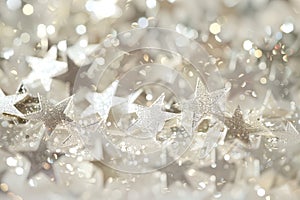 Glistening star-shaped sparkles twinkling against a transparent white backdrop