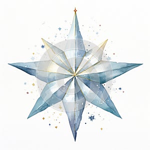 Glistening Watercolor Christmas Star Shining Brightly in Winter Night Sky AI Generated