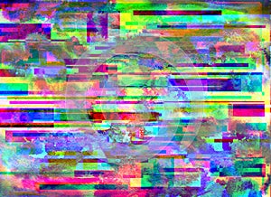 Glitch background. Computer screen error. Digital pixel noise abstract design. Photo glitch. Television signal fail