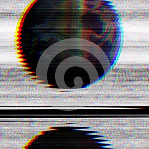 Glitch cyberpunk disorders Moon or planet in Cosmos Universe. Wind effect illustration of apocalyptic earth or planet acid