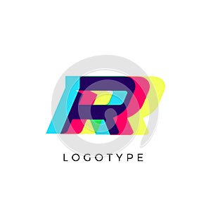 Glitch effect letter R, colored spectrum overlay effect. Vector slant symbol for cyber sport, racing, automotive and