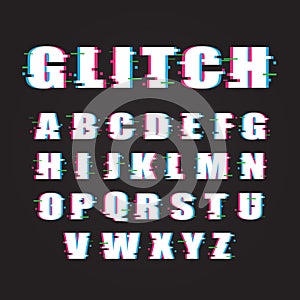 Glitch effect vector alphabetical letters typography