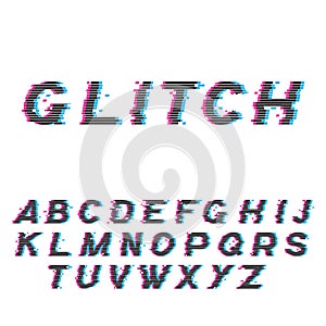 Glitch font or distorted abc, trendy latin typeset