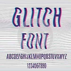 Glitch font with distortion stereoscopic effect.