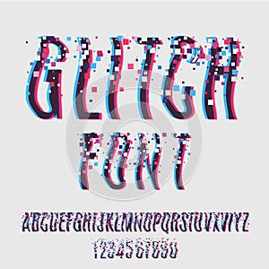 Glitch font with distortion stereoscopic effect.