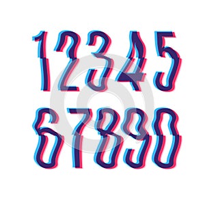 Glitch font with distortion stereoscopic effect.