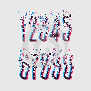 Glitch font with distortion stereoscopic effect.