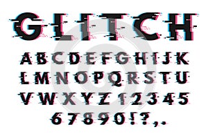 Glitch font set vector illustration on white background photo