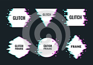 Glitch frames. Noise and distortion abstract minimalistic shapes, digital interferences trendy design, broken forms photo