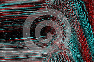 Glitch neon background. Wallpaper illustration of screen error. Digital pixel noise abstract design. Photo wave glitched