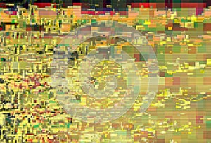 Glitch pixel data moshing digital noise,  abstract yellow