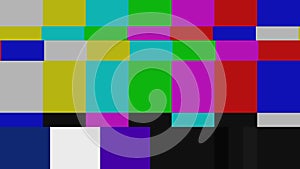 Glitch and pop-up - Signal Test. Test pattern with colorful bars and glitch effect. SMPTE color bars with glitch effect