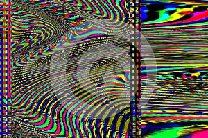 Glitch psychedelic background. Old TV screen error. Digital pixel noise abstract design. Computer bug. Television signal