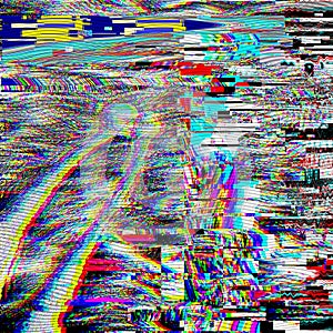 Glitch psychedelic background. Old TV screen error. Digital pixel noise abstract design. Computer bug. Television signal