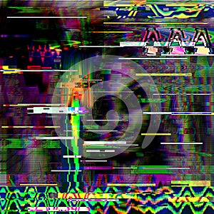 Glitch psychedelic background. Old TV screen error. Digital pixel noise abstract design. Computer bug. Television signal