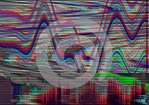 Glitch psychedelic background. Old TV screen error. Digital pixel noise abstract design. Photo glitch. Television signal