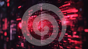 Glitch red data stream displaying programming code