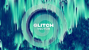 Glitch round shape abstract vector background. Pixel data flow circle noise