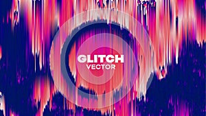 Glitch round shape abstract vector background. Pixel data flow circle noise