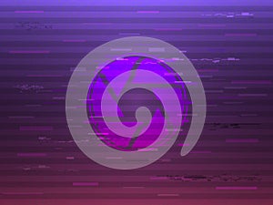 Glitch shutter on bright background. Modern glitched concept. Distorted diaphragm with color elements. Glow design for photo