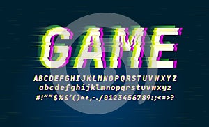 Glitch style digital font Latin alphabet Latin alphabet. Set of letters, number and symbols Typography future creative