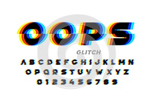 Glitch style font design, distorted alphabet