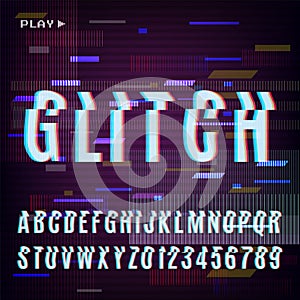 Glitched Abstract Design. Distorted Glitch Style Retro Background And Font.