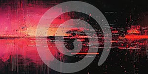 Glitching computer code with fragmented pixels, neon red error messages, and corrupted data streams