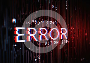 Glitching red error message with digital code background