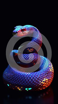 Glitching Snake on Dark Background. Generative AI