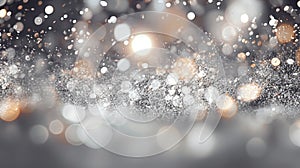 Glitter background with silver sparkles and Christmas theme for winter holidays. Generated AI.