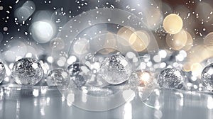 Glitter background with silver sparkles and Christmas theme for winter holidays. Generated AI.