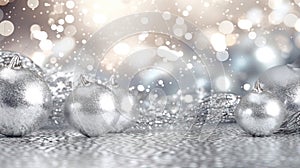 Glitter background with silver sparkles and Christmas theme for winter holidays. Generated AI.