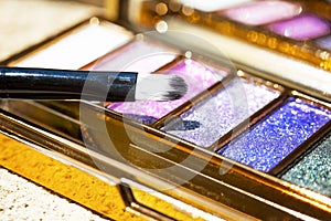 Glitter colored shadow palette make up with brush