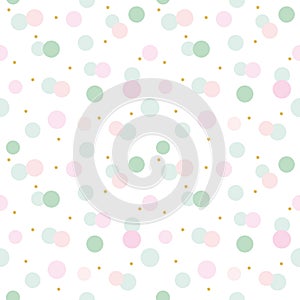 Glitter confetti polka dot seamless pattern background. Pink and pastel blue trendy colors. For birthday, valentine and scrapbook